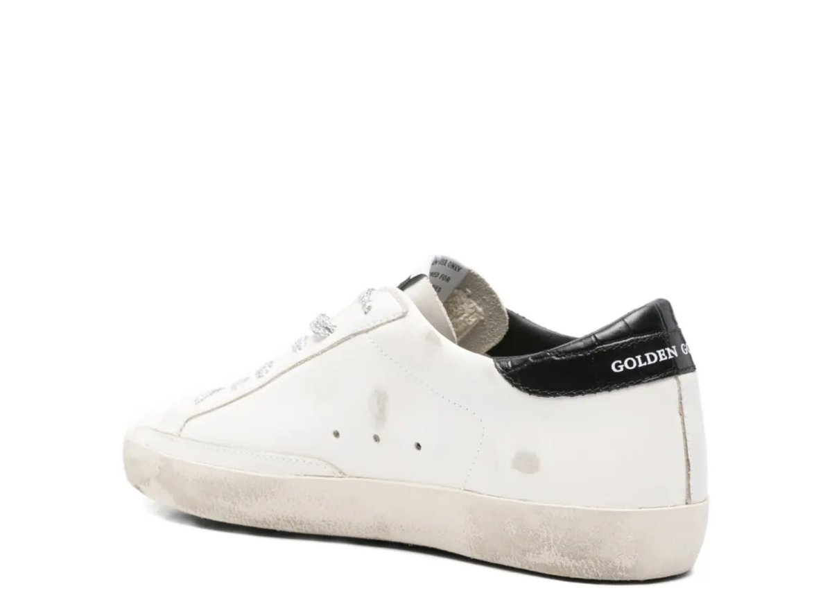Davenzarry | Golden Goose Super-Star White Suede Star Black Croc Heel Tab | View 3