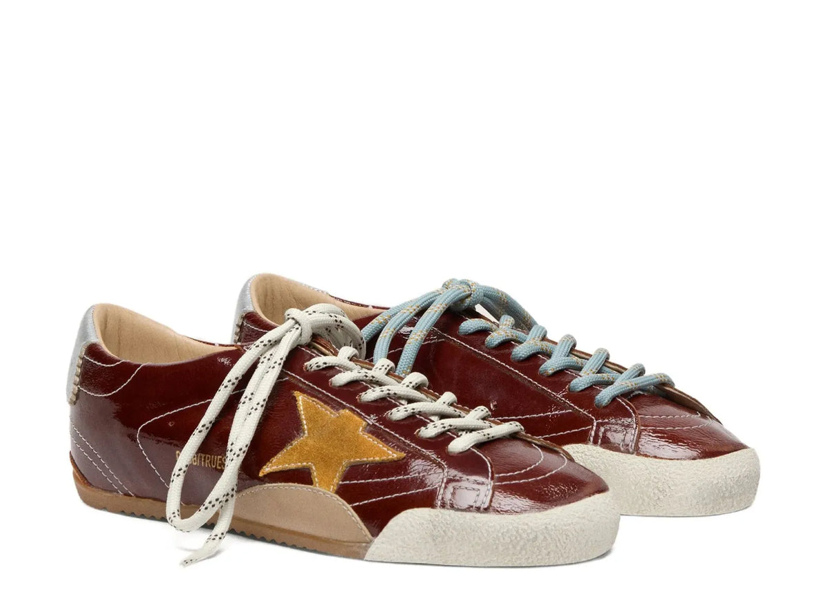 Davenzarry | Golden Goose True-Star Burgundy Naplak Yellow Suede Star Silver Heel - Women's | View 2