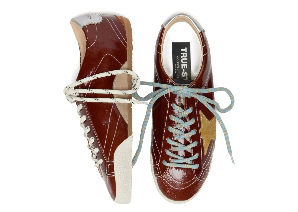 Davenzarry | Golden Goose True-Star Burgundy Naplak Yellow Suede Star Silver Heel - Women's | View 3