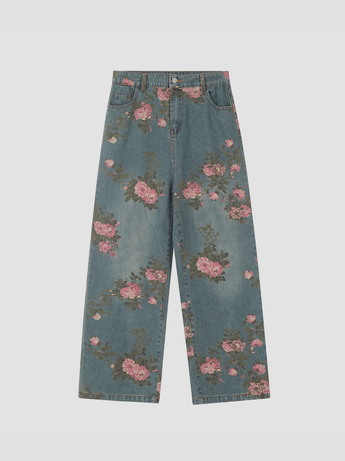 Fuhsya Pink Flower Baggy Jean