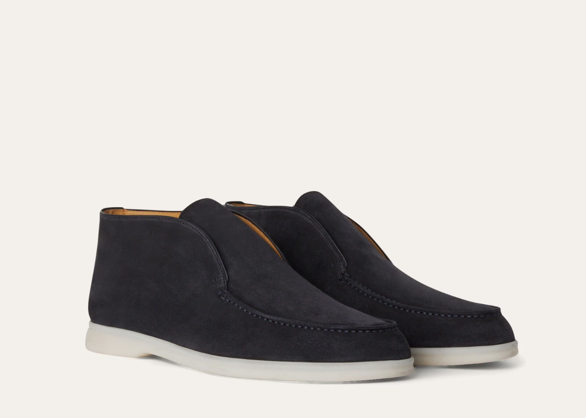 Davenzarry | Loro Piana Open Walk Ankle Boot Suede Blue Navy | View 2