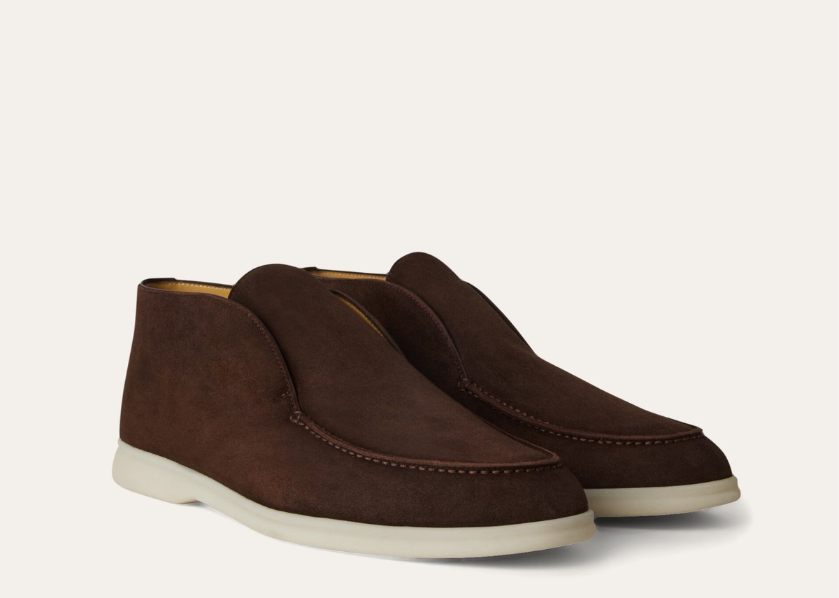 Davenzarry | Loro Piana Open Walk Ankle Boot Suede Chocolate | View 2