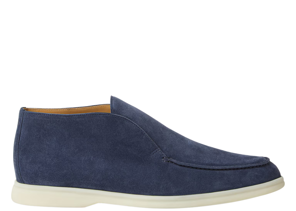 Davenzarry | Loro Piana Open Walk Ankle Boot Suede Dark Deep Sea | View 1