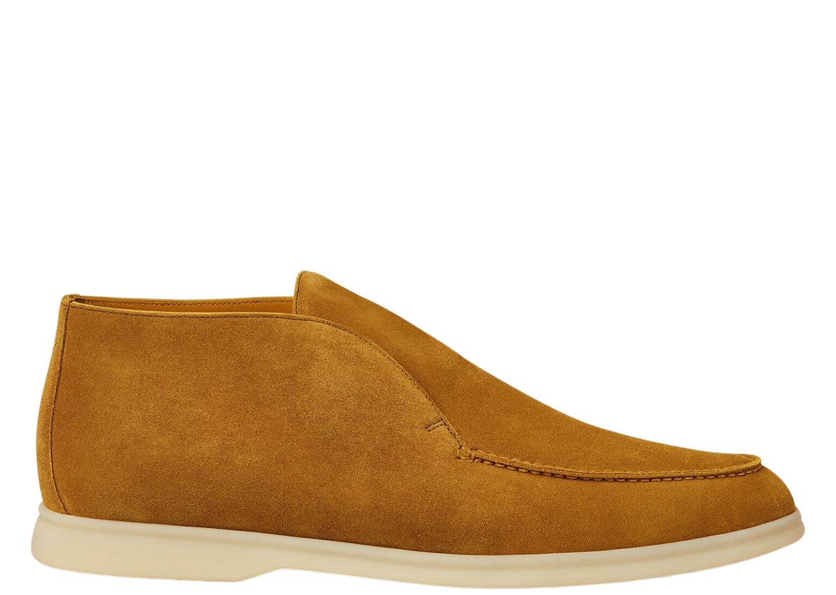 Davenzarry | Loro Piana Open Walk Ankle Boot Suede Dark Saffron | View 1