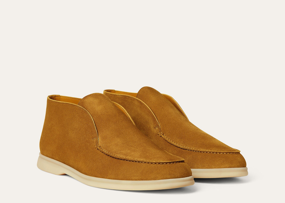 Davenzarry | Loro Piana Open Walk Ankle Boot Suede Dark Saffron | View 2