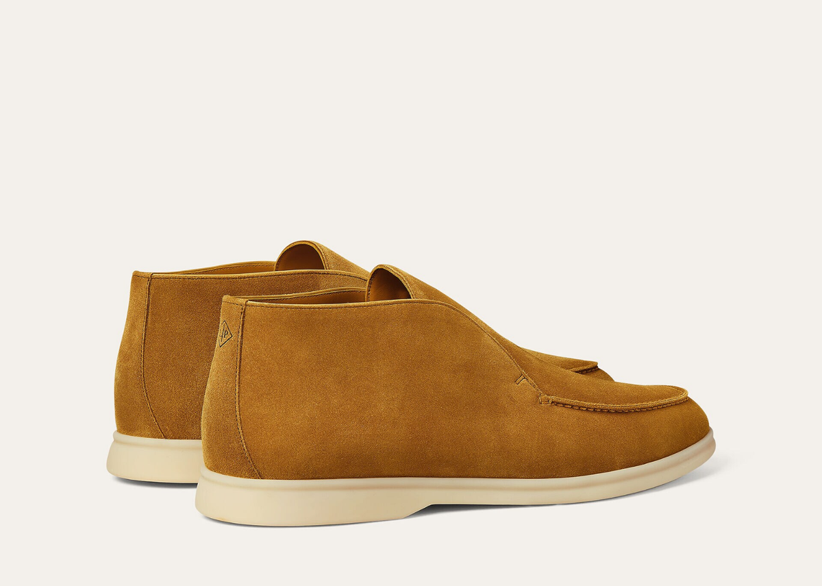 Davenzarry | Loro Piana Open Walk Ankle Boot Suede Dark Saffron | View 3
