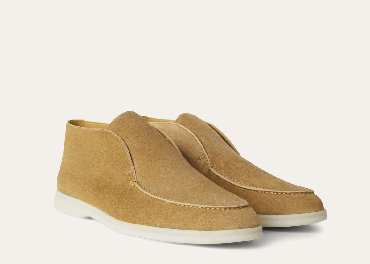 Davenzarry | Loro Piana Open Walk Ankle Boot Suede Light Wood Smoke | View 2