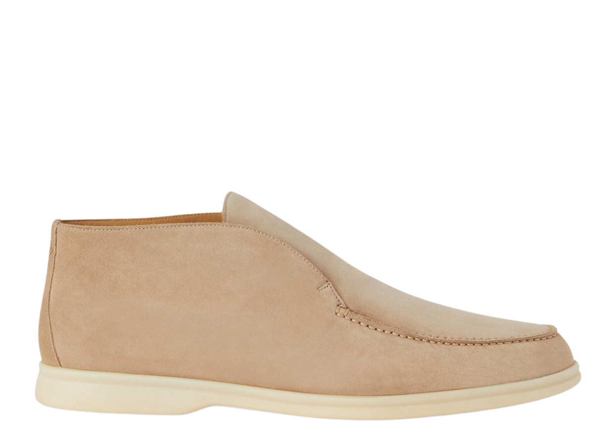 Davenzarry | Loro Piana Open Walk Ankle Boot Suede Sandstone | View 1