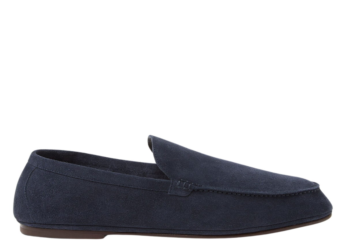 Davenzarry | Loro Piana Summer Anton Walk Loafer Suede Dark Blue Abyss | View 1