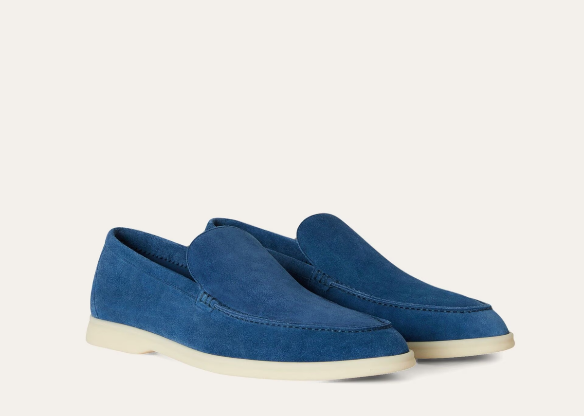 Davenzarry | Loro Piana Summer Walk Loafer Suede Cobalt Ink | View 2