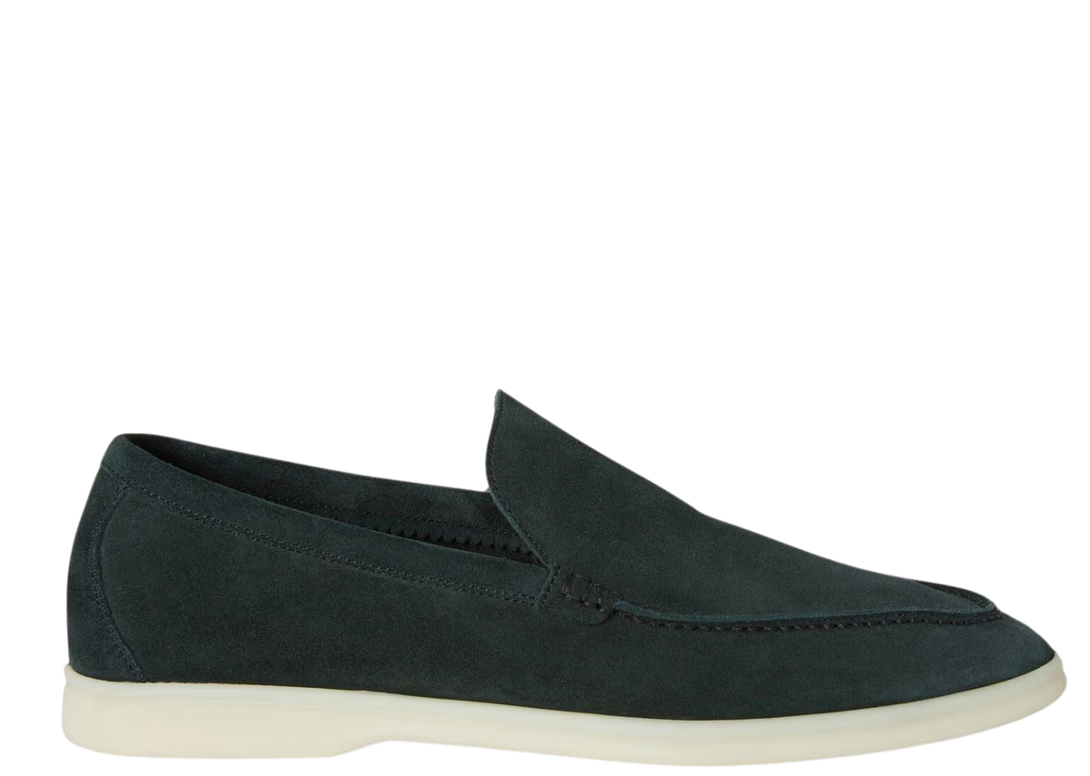 Davenzarry | Loro Piana Summer Walk Loafer Suede Dark Green | View 1