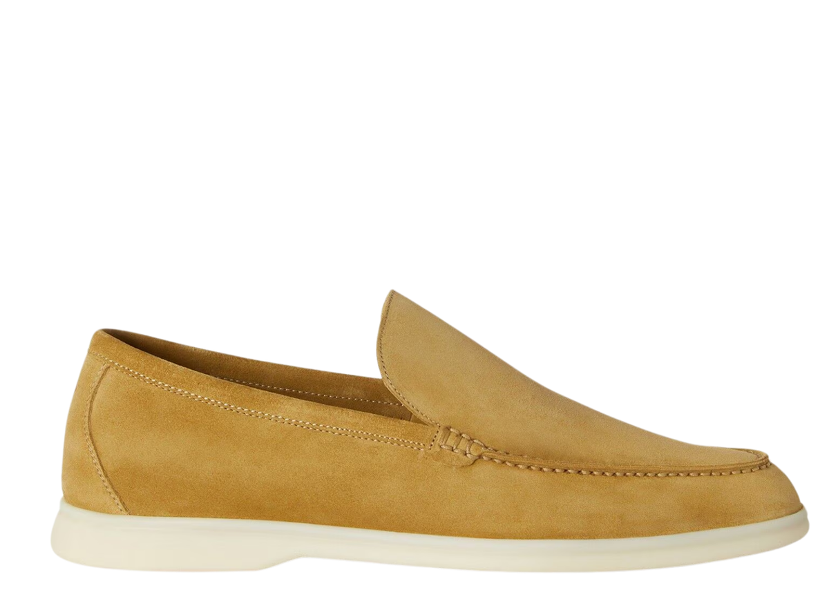 Davenzarry | Loro Piana Summer Walk Loafer Suede Dijon Mustard Yellow | View 1