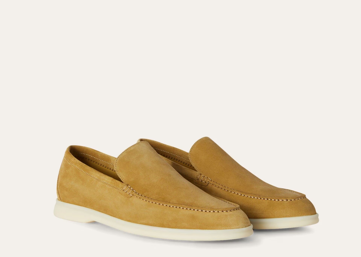 Davenzarry | Loro Piana Summer Walk Loafer Suede Dijon Mustard Yellow | View 2