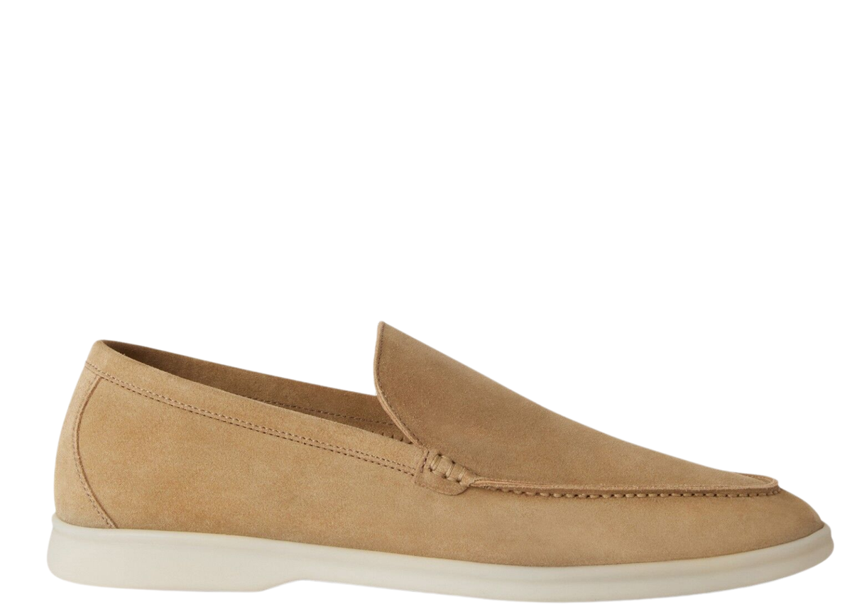 Davenzarry | Loro Piana Summer Walk Loafer Suede Light Wood Smoke | View 1