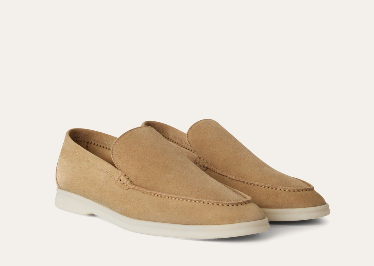 Davenzarry | Loro Piana Summer Walk Loafer Suede Light Wood Smoke | View 2