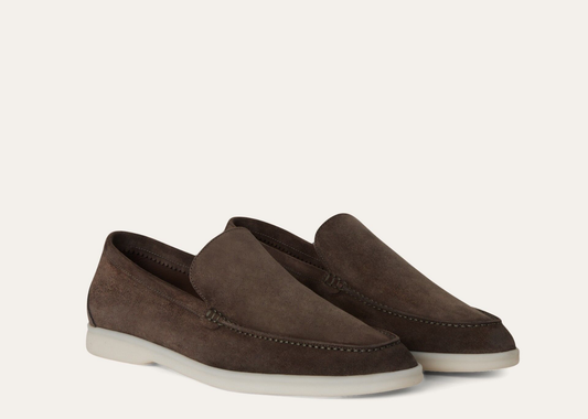Davenzarry | Loro Piana Summer Walk Loafer Suede Warm Gray | View 2