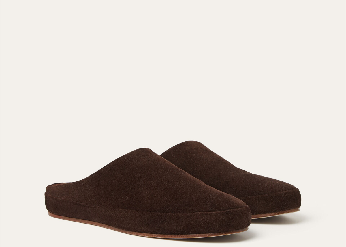 Davenzarry | Loro Piana Tomori Walk Mule Suede Chocolate | View 2