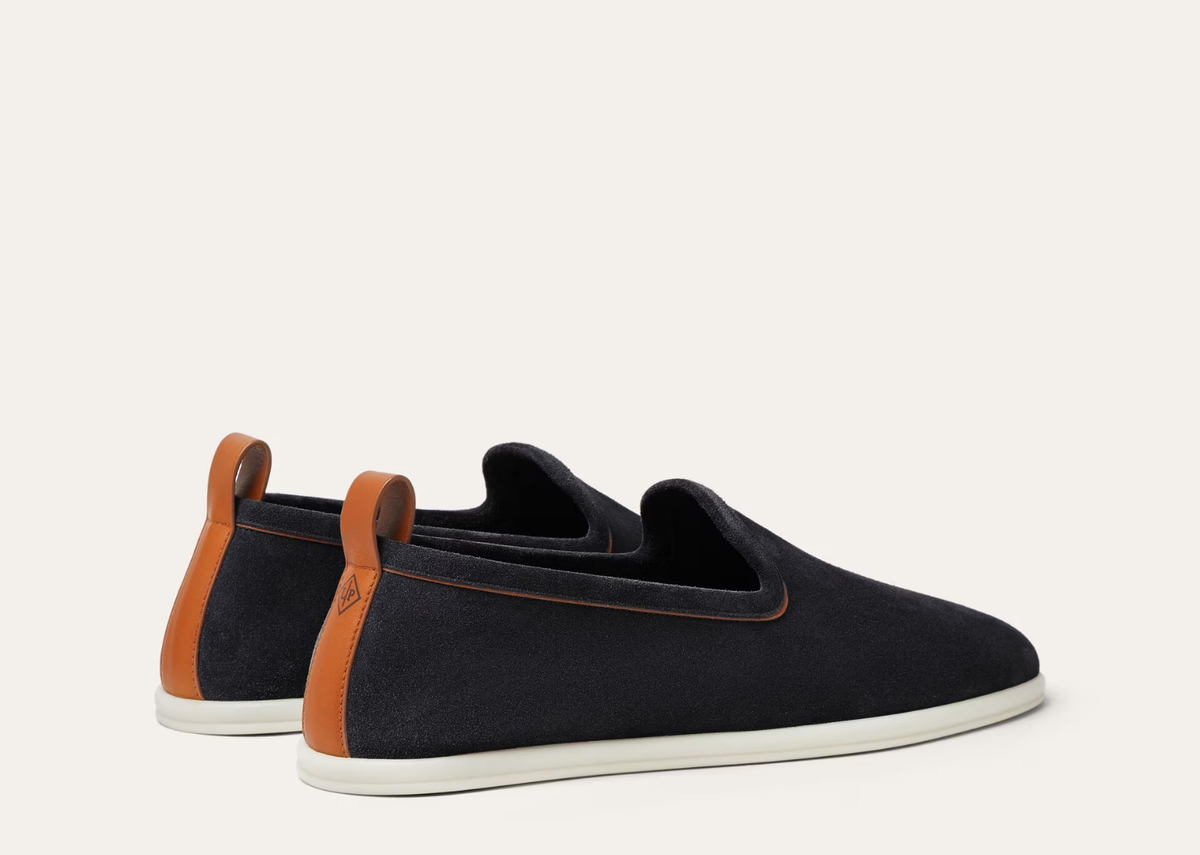 Davenzarry | Loro Piana Venice Walk Loafer Suede Blue Navy | View 3