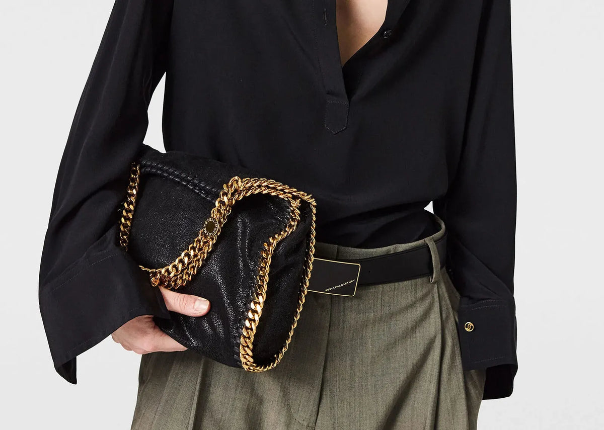 Davenzarry - Stella McCartney Falabella Mini Tote Bag Black Gold - Image 2
