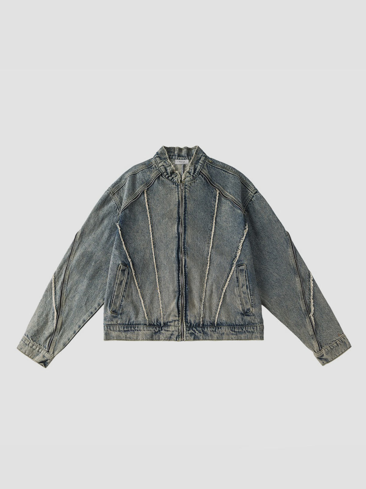 Fushya "Street Star" Fringe Lines Washed Denim Jacket